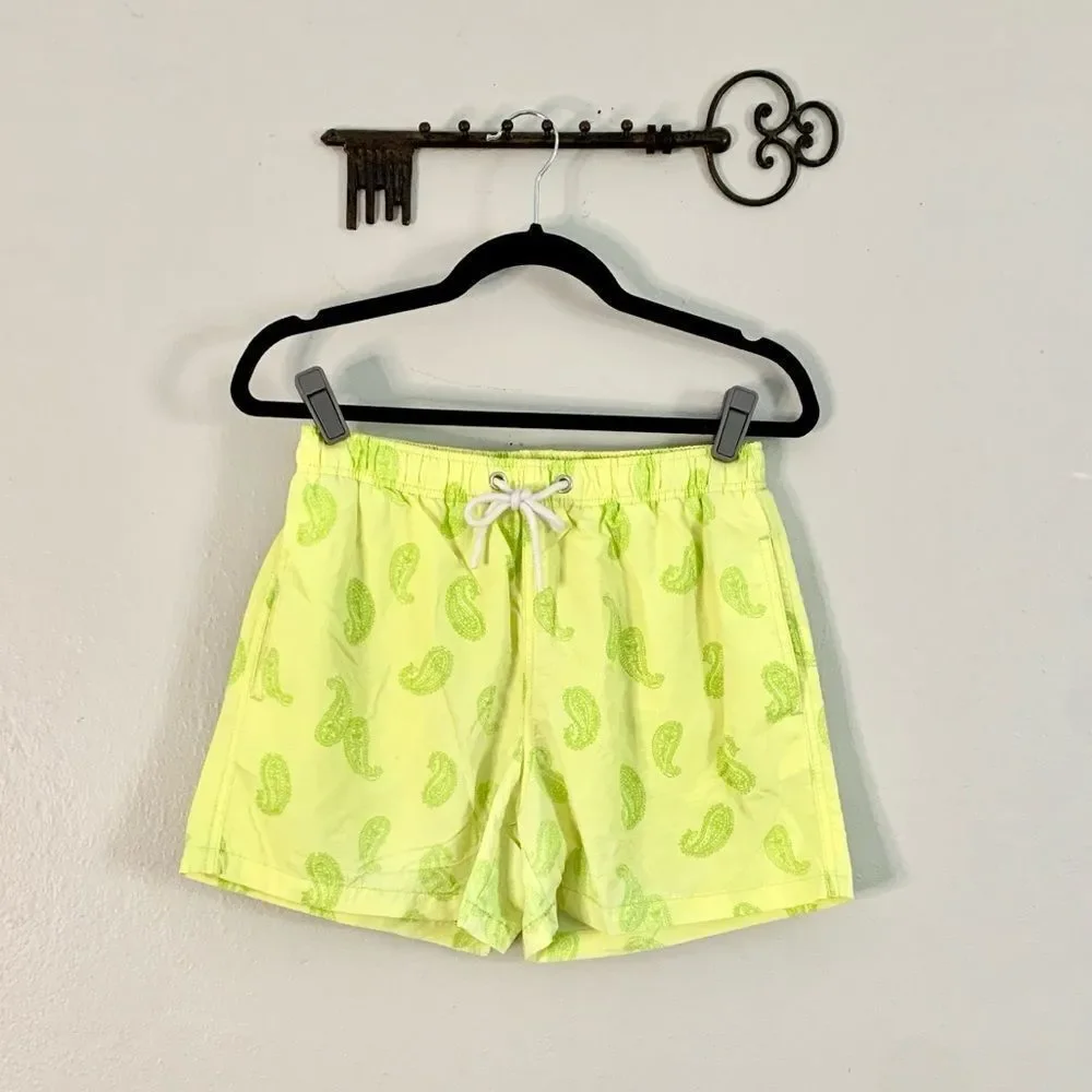 Zara Bright Yellow Paisley Swim Shorts Mens size medium